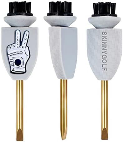 Skinny Golf Pocket Caddie | The Ultimate 4-in-1 Golf Tool | with Scrub Brush, Brass Tip Groove Cleaner, Divot Repair & Ball Marker | Fits Easily in Your Pocket | Holds Any Ball Marker (White)