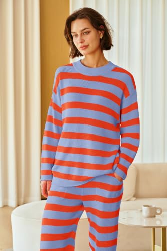 Image of SENSERISE Womens Striped Set Sweater Lounge Sets