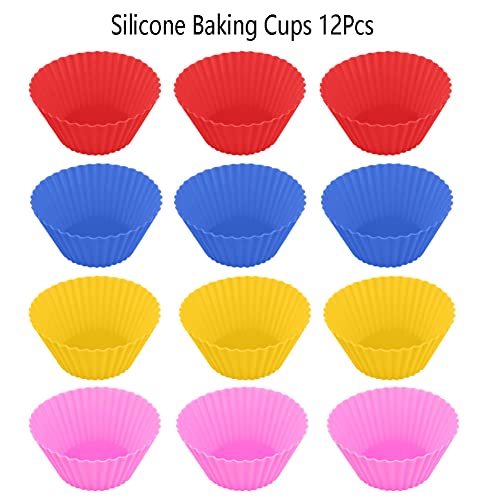 12 Cups Silicone Muffin Pan Set - (12 Pieces) Silicone Cupcake Baking Cup Molds Bpa Free 100% Food Grade And Two Spatula Tools, Blue, 32.5*24.6Cm #TOP2