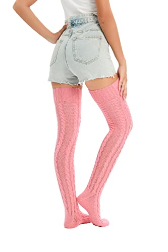 Image of YELAIVP Women's Thigh High Socks Over Knee Cable Knit Boot Stockings Winter Long Warm Leg Warmers