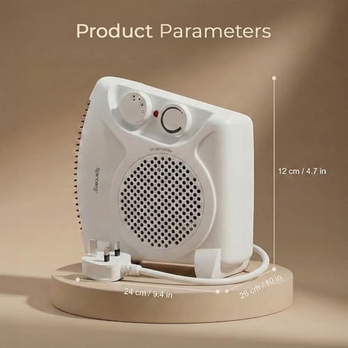 Rainberg Fan Heater 1000/2000W with 2 Heat Settings & Cool Function, Overheat Protection, Quiet Low-Energy Electric Heater for Home & Office, Portable Indoor Room Warmer (313)