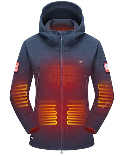 DEWBU Heated Jacket Polar Fleece with 12V Battery Pack Soft Fleece Electric Heating Hoodie for Women Navy Blue M