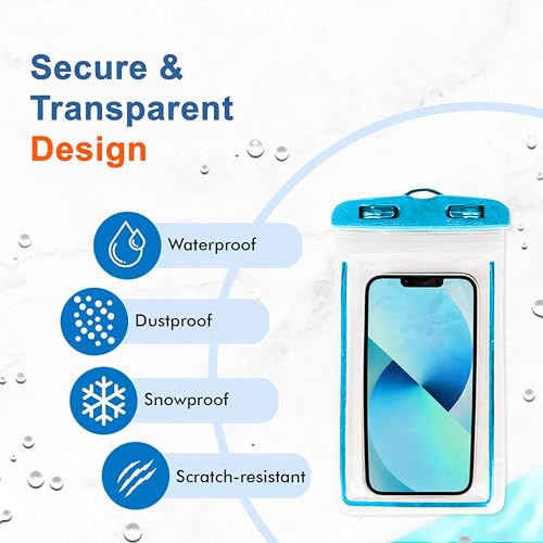 Image of CEDO Waterproof Mobile Pouch Universal Cover Case for All Mobiles, Cellphone Dry Bag Compatible for iPhone, Samsung, OnePlus, Realme, Redmi, Oppo, VIVO, All Smartphones Up to 7.2 inches (Blue)