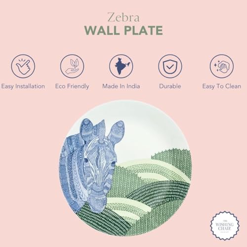 Image of The Wishing Chair Animal Illustrative Series Wall Plate - Zebra | Decorative Ceramic Plate | 8 inch Diameter | Round | Blue | Fine China | Perfect for Home Decor | Great Gift Idea for Animal Lovers