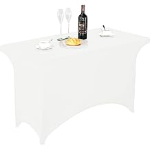 FORLIFE Fitted Spandex Table Cover - 4ft Rectangular, Stretch Patio Table Cover for Wedding, Banquet, Party White