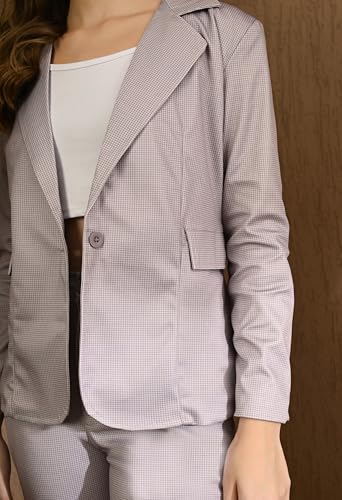 Image of Women's Cotton Blend Casual Printed Full Sleeve Collared Top and Pant Set with Blazer | Western Set for Women