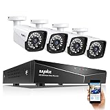 【2MP HD Video 】4CH NVR y las cámaras 2MP trabajan juntas para presentar imágenes y grabaciones de video claras. Puede cubrir hasta 100 pies/30m. Los LEDs IR le brindan visión nocturna en blanco y negro más claro hasta 30m.
