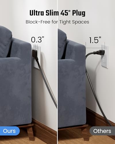 Extension Cord 10ft SUPERDANNY Mini Power Strip Ultra Right Angled Flat Plug for Tight Spaces,Indoor Extension with 3 Outlets,for Office Home Appliances,Non Surge Protector for Travel Cruise,Black — view 6