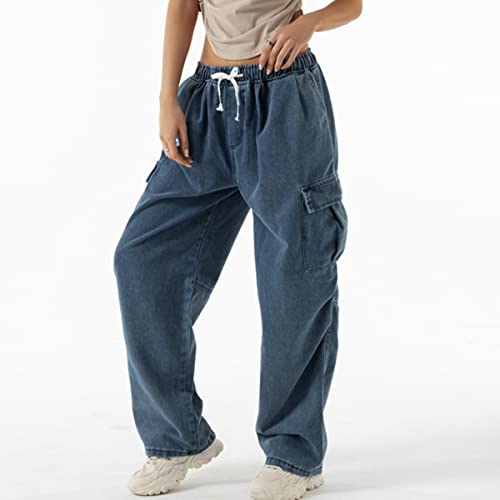 Jeans for Women Baggy Cargo Pants High Waisted Wide Leg Loose Vintage Y2k Straight Casual Drawstring Boyfriend2
