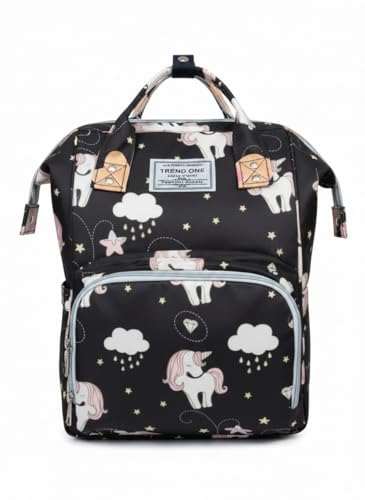 حقيبة ظهر للأمهات لمستلزمات الأطفال، نمط دوائر ملونة، بطانة عازلة من رقائق الألومنيوم، سعة كبيرة مع جيوب منظمة (اسود)