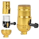 JUTOROSY 3-Way Lamp Socket Replacement, E26 Base UL Listed, Turn Knob for Adjustable Low-Medium-High Light Settings, Lamp Parts for Table & Floor Lamp Repairs and DIY Projects, Gold 1 Pack