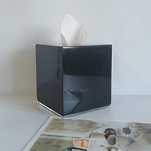 Stoneplus Natural Smooth Marble Tissue Holder, Roll Paper Holder With Removable Acrylic Bottom For Tables, Night Stands, Countertops (Black, 5.7Lx5.7Wx5.7H) #TOP4