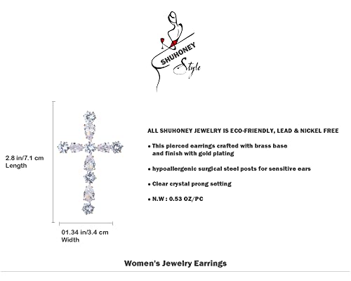 Rhinestone Fashion Statement Dangle Earrings Big Cross Gold Drop Earrings For Women Wedding Prom #TOP4