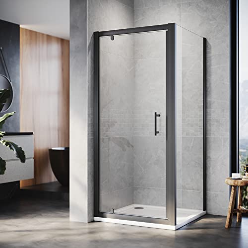 ELEGANT 760x760mm Black Pivot Shower Enclosure Reversible Screen Panel with 6mm Glass Door Shower Cubicle