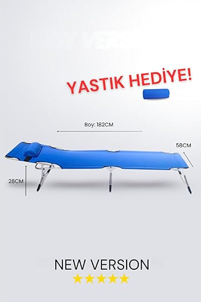 ECM Proger Katlanır Kampet Şezlong Yastıklı Kademeli Sırt Ayarlı Uzanma Yatağı Bahçe, Plaj ve Balkon İçin - Saks Mavi