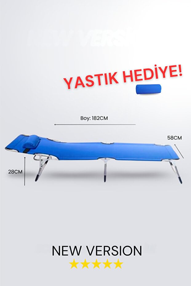 Ecm Proger Katlanır Kampet Şezlong Yastıklı Kademeli Sırt Ayarlı Uzanma Yatağı Bahçe; Plaj ve Balkon için, Saks Mavi