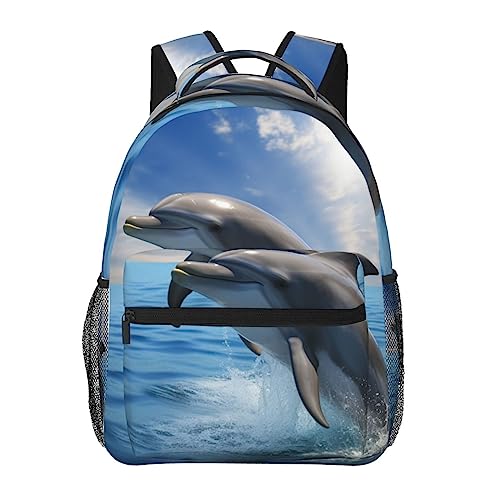 Sac à dos de voyage noir avec motif dauphin imprimé en taille unique pour adulte