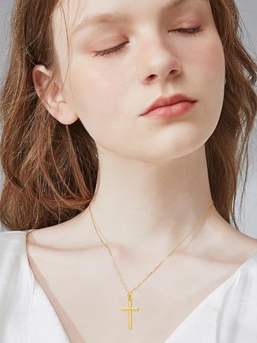 14K Gold Cross Necklace for Women, 14K Gold Faith Cross Pendant Necklace Opal/Turquoise Crufix Baptism Faith Jewelry, Birthday Christmas Gifts for Mom Her Girlfriend Wife, 16+2 Inch3