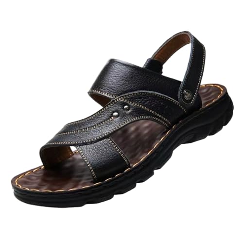 CLSQLXYJZC Summer Men's Beach Shoes, Men's Open Toe Outdoor Slip on Breathable Leather Beach Sandals with Arch Support, Casual Two Uses Hiking Sport Sandals, for Outdoor Walking, Entertainment