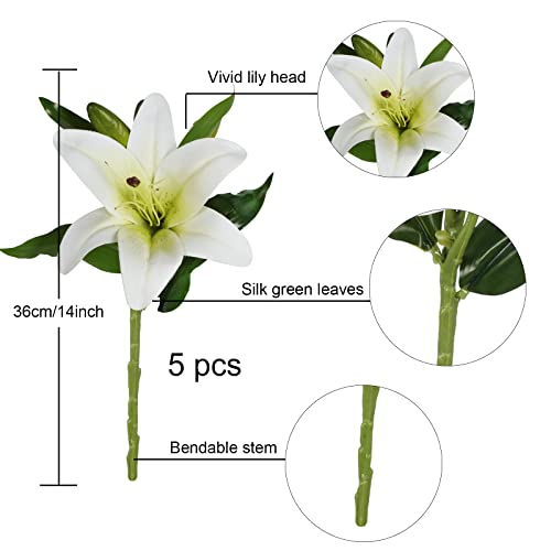 Huaesin 11Pcs Artificial Flowers Realistic Red Roses Bouquet And White Lily Silk Flower Arrangements For Wedding Bouquet Table Centerpieces Home Party Anniversary Bedroom Decor (Vases Not Include) #TOP3