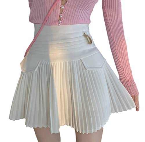 KEHAIOO Faldas plisadas negras, mini falda de cintura alta para mujer, letra de metal una línea de clubwear coreano sexy show casual falda