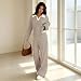 Generisch Lounge Set Damen Zweiteiler mit gestreiftem Langarm-Pulli und fließender Weite Hose Strickstoff Hausanzug Langarm 2-Teiliges Loungewear Braun M
