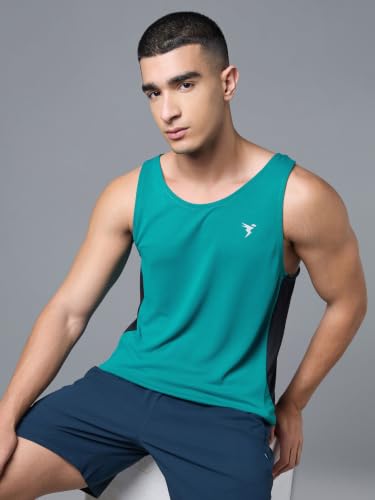 Image of TECHNOSPORT Men's Solid Slim Fit Scoop Neck Sports Innerwear Vest with TECHNOCOOL+ Quick Dry Anti Odour Anti Microbial 2 Way Stretch Soft & Smooth Activewear