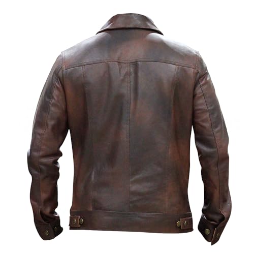 Image of Men's Genuine Leather Trucker Jacket Vintage Motorcycle Black Western Biker Slim Fit Trucker Jacket