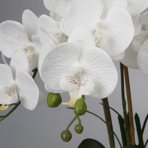 Briful 17" Artificial Orchid Phalaenopsis Flowers Decorative Orchid Bonsai Fake Flowers Real Touch Orchid Artificial Flowers with Silver Ceramic Pot for Table Centerpieces Living Room Home Décor
