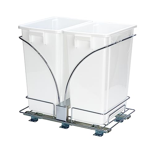 Household Essentials Chrome Steel Sliding Double Waste Bin with White Plastic Inserts by Household Essentials - Used condition - US$31.16