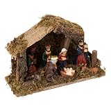 Feeric Lights et Christmas - Crèche de noël à LED avec 7 santons 20x13cm résine et Bois