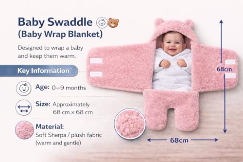 Image of BRANDONN Baby Blanket Newborn Gift Pack Swaddle Wrapper with Bear Hood, Ultra-Soft Premium Flannel Fabric, 0-9 Months, Length 68 cm x Width 68 cm