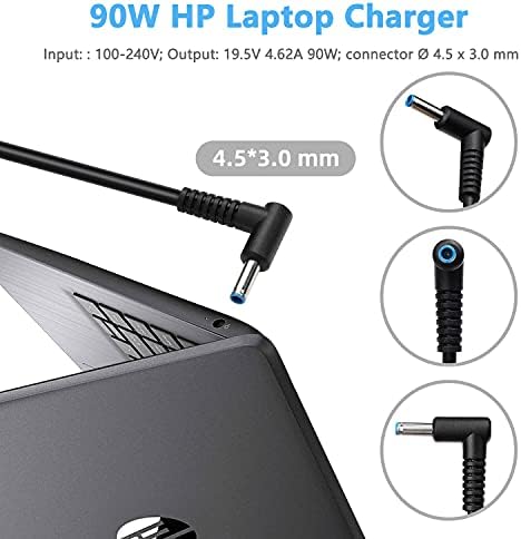 90W Laptop Charger for HP 250-G7 250-G6 G5 G4 350-G2, EliteBook 820 830 840 850, ProBook 430 440 450 G3 G4 G5 G6 G7, HP Chromebook 11 14 Compatible With 65W/45W AC Adapter Power Supply 4.5x 3mm
