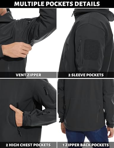 TACVASEN Casual Jackets for Men Winter Waterproof Sports Jacket Softshell Fleece Jacket Ski Skiing Snow Coat Black Fishing Hoodie Black XXL - Image 5