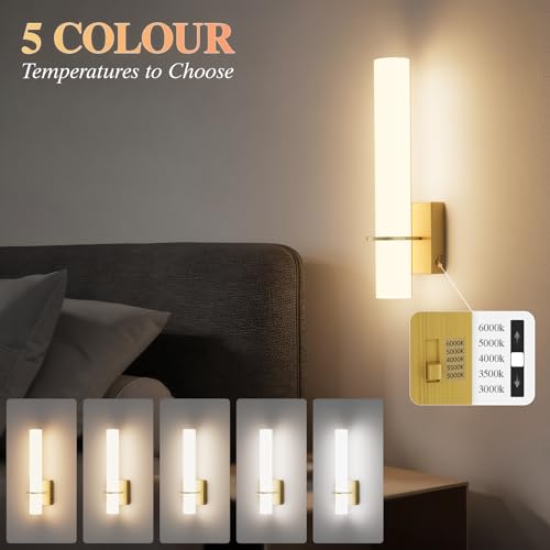 Klighten Hardwired Gold Wall Sconces Set of Two 5CCT Dimmable Modern Wall Sconce Bathroom Sconces UP and Down Wall Mount Light for Living Room Bedroom Hallway by Klighten - Used condition - Image 2