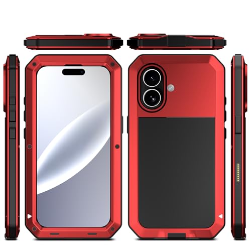 Marrkey Compatiable with iPhone 17 Case,360 Full Body Protective Cover Heavy Duty Shockproof [Tough Armour] Aluminum Alloy Metal Case with Silicone Built-in Screen Protector - Red by Marrkey - Image 2