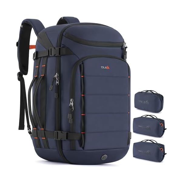 Tolaccea Travel Backpack Carry On 40L, Large Laptop Backpack with 3 Packing Cubes, Flight Approved Duffel Luggage Bag for Men Women, Water-resistant Business Rucksack Daypack, Fits 15.6" Laptop, Navy