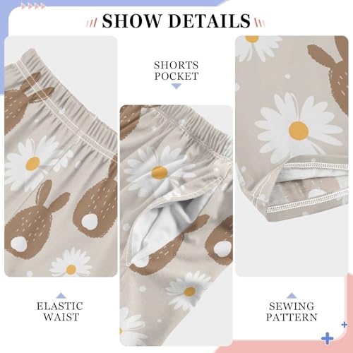 Bunny Butt Daisy Flower Boys Long Pants Soft Trousers Elastic Waist Kids Lounge Bottoms with Pockets S-XL4