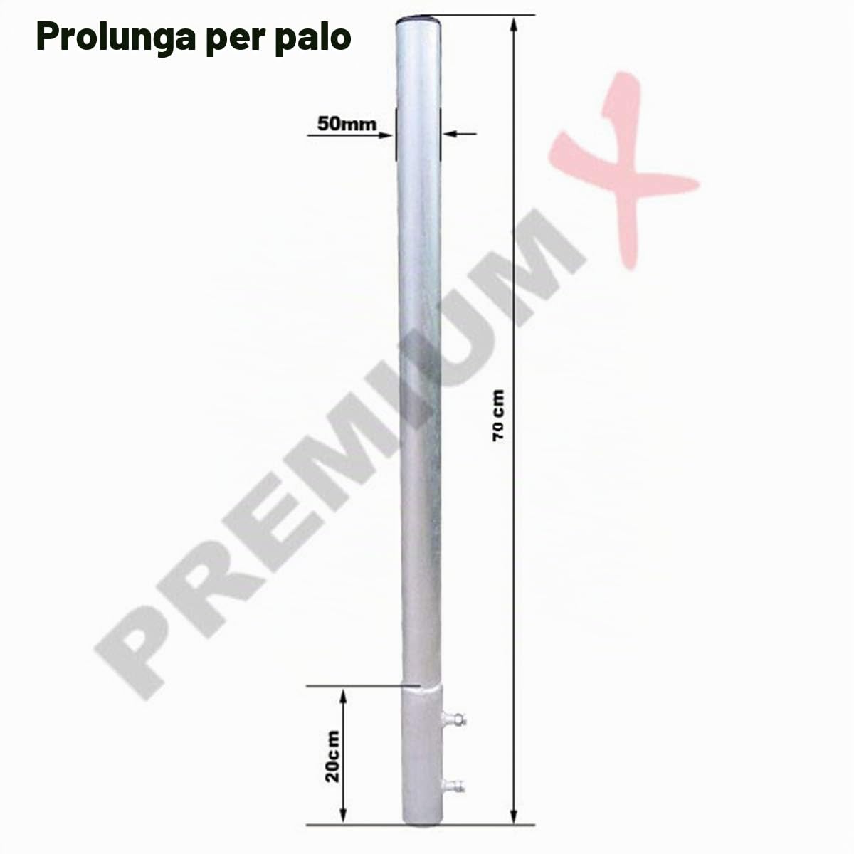 PremiumX Prolunga del palo 70cm Ø 50mm - Prolunga del palo in alluminio per supporti di antenne e parabole satellitari