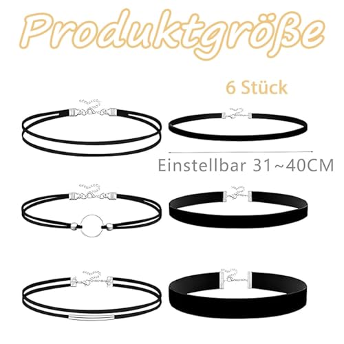 ClcIosis 6 Stück Choker Kette Damen, Schwarz Velvet Halsband Frau Elegantes Mehrschichtiges Design Für Dancing Geburtstag Party Cosplay