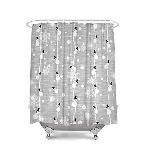 Libaoge White Shower Curtain Sets Winter Snowman And Shiny Snowflake Grey Soap Free Waterproof Fabric Polyester Shower Curtain - Come With Hooks 72" W X 72" H #TOP4