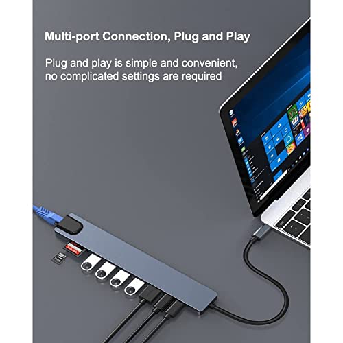 Image of USB HUB 10-in-1 USB C Hub Multiport Adapter, with 4K HDMI, USB-C and 4-Slot USB 3.0 5Gbps Data Transfer Port, SD /TF Card Reader, Ethernet RJ45 Hub for Type-C Devices (USB C to 10 in 1 HUB)