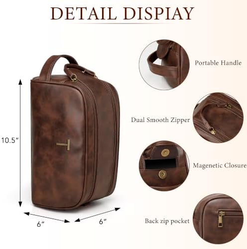 CLOUDWINGS Initial Gifts PU Leather Travel Toiletry Bag for Men - 5