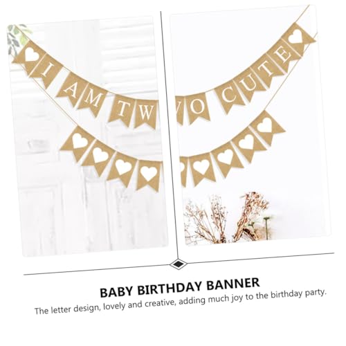 DIYEAH 2 Stück Leinen Geburtstagsbanner für Jungen und Mädchen Geburtstagsflagge „I Am Two“ mit Buchstabendesign Party Dekoration für 2 Jahre Alte