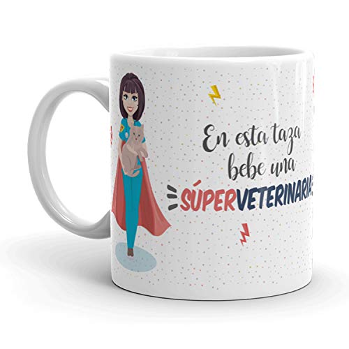 Kembilove Taza de Café Veterinaria – En esta taza bebe una Súper Veterinaria – Taza de Desayuno para la Oficina – Taza de Café para Profesionales de Superhéroes – Regalos Personalizados