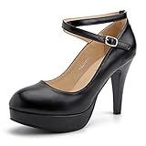 fereshte Women's Platform Pumps, Ankle Strap, High Heel, Closed Toe, Party Wedding Dress Shoes Matte Black 40 - US 9
