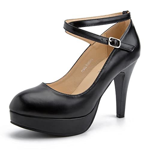 Women's Platform Pumps, Ankle Strap, High Heel, Closed Toe, Party Wedding Dress Shoes Matte Black 41 - US 9.5 by fereshte - Used condition - US$22.37