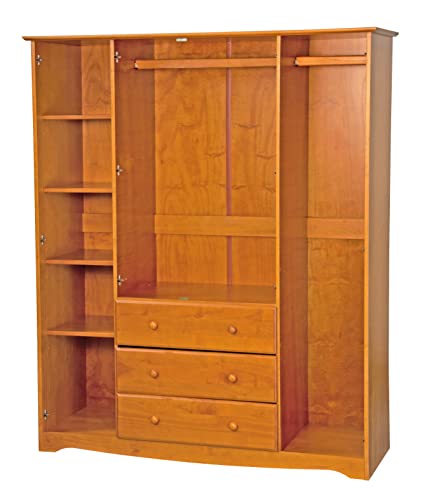 Palace Imports 100% Solid Wood Family Wardrobe/Armoire/Closet, Honey Pine. 3 Clothing Rods Included. No Shelves Included. Optional Shelves Sold Separately. 60.25" W X 72" H X 20.75" D #TOP4