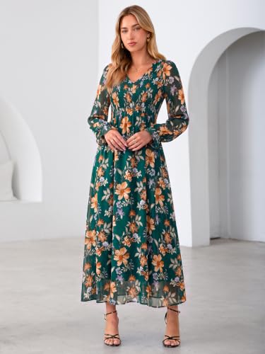 Simplee Womens Long Sleeve Floral Wedding Guest Boho Maxi Dress,Green XL — view 6