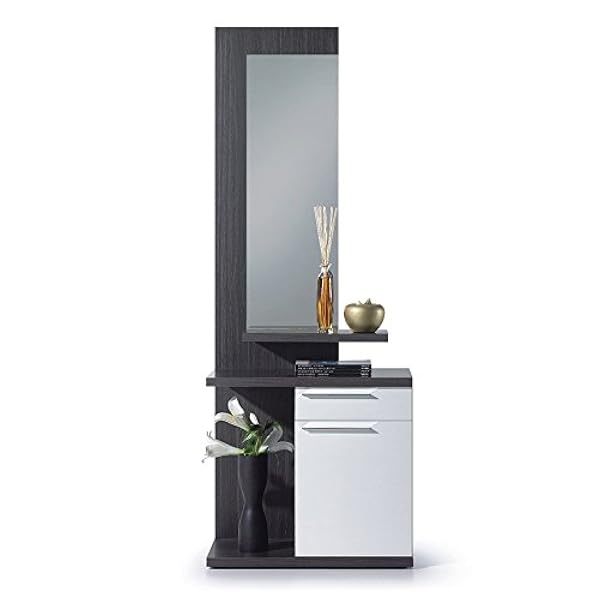 Habitdesign Ingresso con Specchio, Mobile da Ingresso, Modello Kendra, Rifinito in Bianco Lucido e Grigio Cenere, Misure: 186 cm (Altezza) x 61 cm (Larghezza) x 29 cm (profondità)